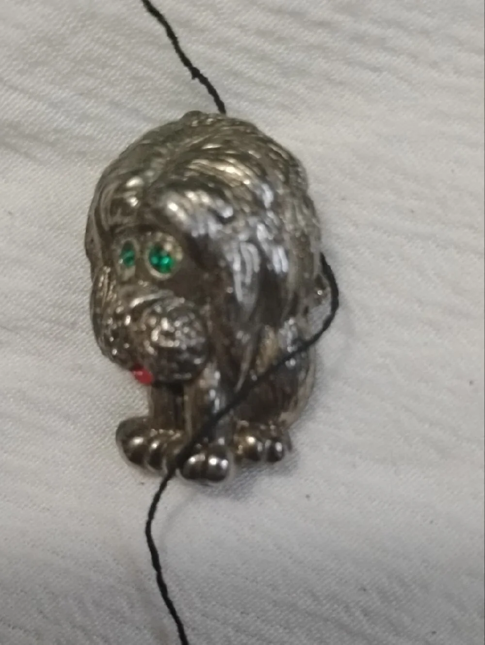 H&M Silver Dog Brooch with Green Eyes and Red Tongue